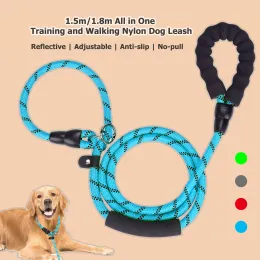 Riemen Verstelbare antislip nopull hondenriem met halsband, reflecterend nylon trekkabel voor grote middelgrote kleine honden training, wandelen