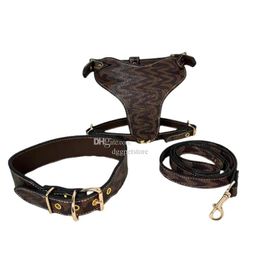 Harnais pour chien de créateur, colliers durables et solides pour animaux de compagnie, avec motif à carreaux marron classique, grand harnais en cuir pour chien, gilet robuste pour