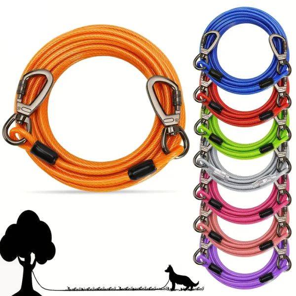 Laisses pour chien, câble d'attache de 1050 pieds, pour cour, fil d'acier, avec Clips durables de qualité supérieure, chaînes roses pour chien
