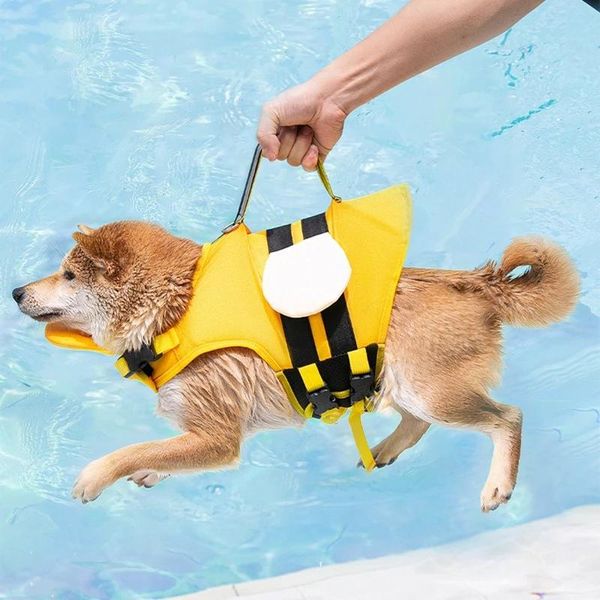 Veste de sauvetage pour animaux de compagnie, laisses, gilet de sauvetage pour chien, ceinture réglable, thème abeille jaune, gilet de sauvetage de sécurité pour la natation et la navigation de plaisance