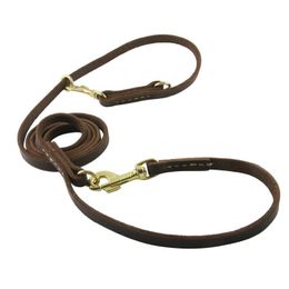 Laisses Cuir véritable deux laisse de chien double laisses P chaîne collier multifonctionnel Long court chien de compagnie marche formation plomb cravate dogs leash