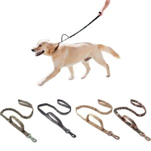 Laisses Laisse élastique tactique pour chien, corde élastique avec 2 poignées de contrôle rembourrées, laisse d'entraînement pour animaux de compagnie, pour chiens de grande, moyenne et petite taille