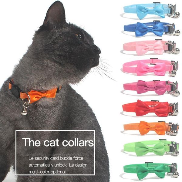 Laisses en gros 20 pièces cravate mignonne collier de chat en nylon réglable avec cloche chaton nœud papillon pour chaton chiot colliers de chat