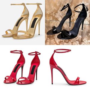LeThe Patent Stiletto Heels Sandalen 10,5 cm Dress Hiel For Women Summer Designer Gold Mirror Face Ankle Strap Wedding Party Heel -schoenen met doos ed