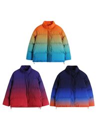 Cuir 2022 Nouvelles femmes Automne Hiver Contraste Couleur Design Arc-en-ciel Veste rembourrée Col montant Cordon Manteau À manches longues Vêtements d'extérieur amples