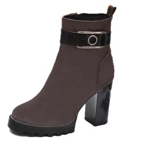 Cuir 2023 Rivet Bottes Femme Cuir De Vachette Fermeture À Glissière Boucle De Ceinture En Métal Designer Bottine Dame Talons Hauts Mode Automne Hiver Talon Épais Femmes Chaussures Taille 35-42