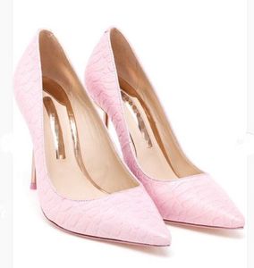 Leer 2024 Puntige gratis plundering Verzending Snake Ladies Dress Shoes High Heel Solid Flamingo Ornamenten Sophia Webster schoenen Pink Maat 34-42 86123 236