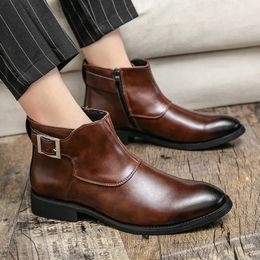 Cuir 809 Fashion Soft Men's Ankle British Style Boots masculin Boths Side Footwear Footwear Classic Business Chaussures 231018 394