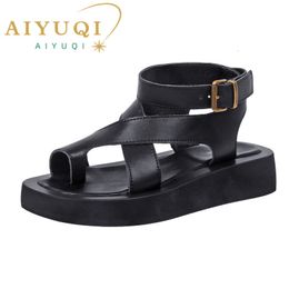 Cuir aiyuqi véritable clip d'été orteil dames dames romaines chaussures de bouffin sandales whs mto