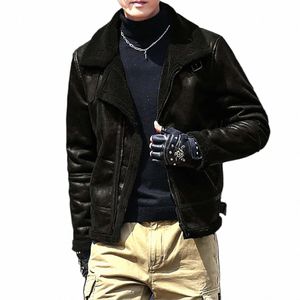 Veste en cuir et en agneau intégré pour hommes avec veste en daim épaissie pour la chaleur en laine pour hommes Manteau pour hommes Petite veste d'hiver lourde e11K #