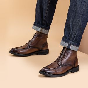 Lederen enkelontwerperstijl mode Britse heren echt handgemaakte herfst nieuwe casual business shoes laarzen voor mannelijk 397