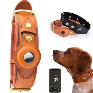 Leer Antilost Dog Collar met Airtag Holder voor de Apple Heavy Duty Anti Lost Positioning Accessoires 240508