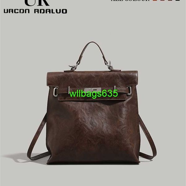 Sac à dos en cuir Sacs de luxe de luxe KY Ur Retro Maillard Backpack Womens 2024 Autumnwinter Nouveau sac à dos de banlieue de grande capacité Mi a le logo hbudpj