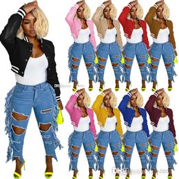 Cuir Baseball Vestes Pour Femmes Designer Fileté Stretch Hip Hop Crop Top Automne Hiver Manteau Court Coupe-Vent