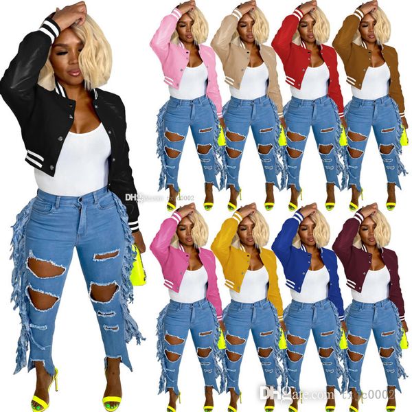 Cuir Baseball Vestes Pour Femmes Designer Fileté Stretch Hip Hop Crop Top Automne Hiver Manteau Court Coupe-Vent