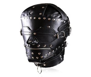 Masque de bondage en cuir BDSM SM totalement fermé la tête de la tête de la tête de retenu