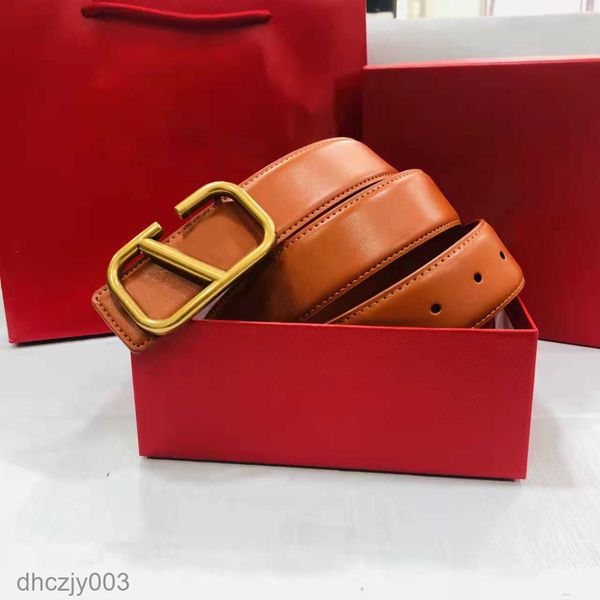 Ceinture en cuir avec boucle en v de luxe, peau de vache Orange, or Antique, lettre mode pour homme et femme, Aaa1.1 5XYR 5XYR