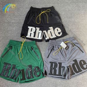 Leather Big Patch Rhude Shorts Men Women 1 1 Beste kwaliteit zomer ademend gaas zwart groen rood grijze rhude -rijbroek rd22