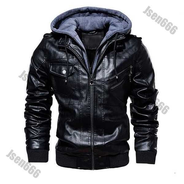 Veste de motard en cuir pour hommes, veste de moto de mode pour hommes, capuche amovible, automne hiver, manteau chaud en Pu, vêtements d'extérieur pour hommes, taille S-4xl Tech Fleece 3LOF