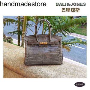 Bolso de cuero Bk Bolso para mujer 35 30 Picotin 18 22 Patrón de cocodrilo Platino Senedor avanzado Bande de alta gama Luxury Manual Luz amarilla manual