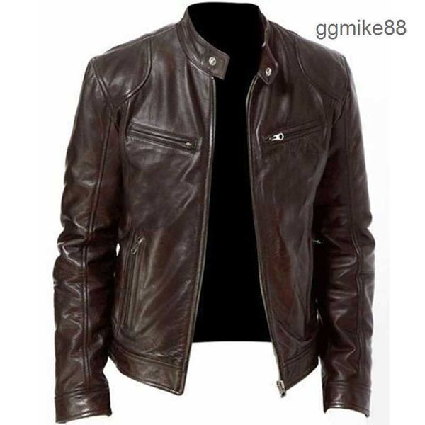 Cuir Bomber Designer Veste Automne Hiver Hommes Manteaux Col Montant Fermeture À Glissière Noir Moteur Motard Moto En Cuir Hommes Vestes Pour Coupe-Vent Manteau De Fourrure OOE4