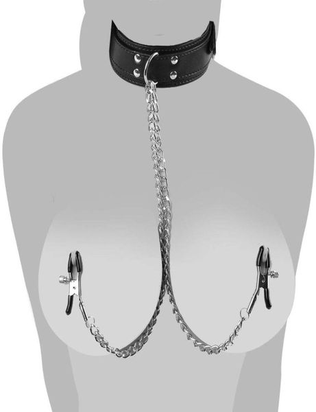 bondage en cuir produits de sexe pour adultes collier de cravate avec pince à téton jeu fétichiste pour male4294700