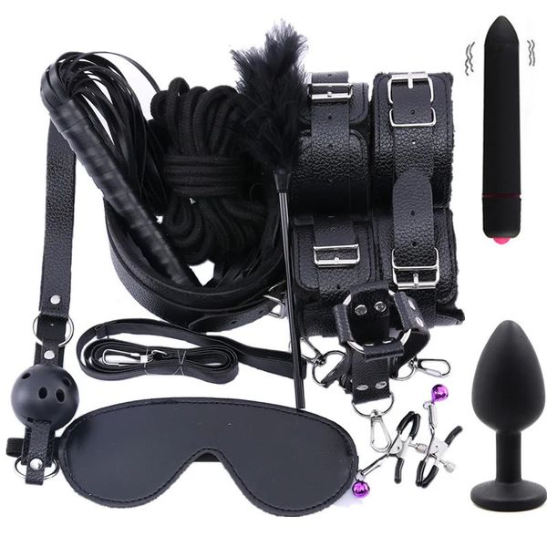 Bondage de cuero Set Juguetes sexuales para mujeres Parejas BDSM Sexo Mini Vibrador Anal Plug Esposas Bdsm Bondage Juguetes eróticos para adultos 240118