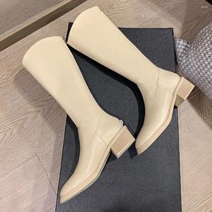 Lederen laarzen s echte vrouwen rug zip cm dikke lage hiel casual vrouwelijke slanke knie hoge zachte comfortabele lange herfst schoenen caluele schoen 49 75 lim vaak schoffel schoffel