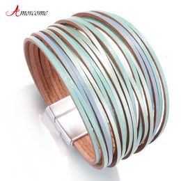 Bracelets en cuir pour femmes 2022 mode dames bandes minces multicouche large Wrap Bracelet femme bijoux