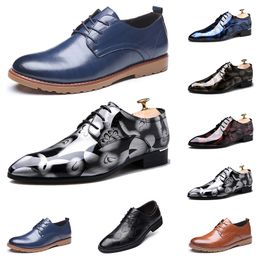 Cuir britannique hommes chaussures habillées impression bleu marine front noir Oxfords plat bureau fête mariage bout rond taille 5.5-14 GAI 12185