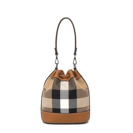 Sac seau en cuir pour femmes, tendance, nouveau sac à carreaux en cuir de vache occidentalisé, sac à bandoulière