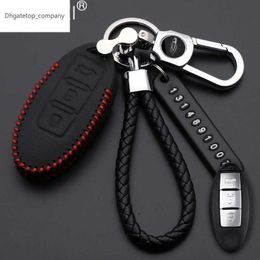 Lederen autosleutelhoes voor Nissan Tidda Livida X-TRAIL T31 T32 QASHQAI MART JUKE PATHFinder Note GTR Keychain Ringhouder