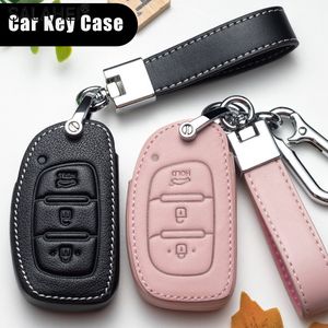 Lederen Auto Key Cover Case voor Tucson Sonata Fe Creta IX25 IX35 IX45 I10 I20 I30 I40 Verna Solaris Mrttra Elantra Accent