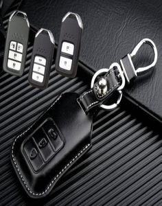 Couverture de porte-clés de voiture en cuir pour Honda HRV CRV Crosstour 2015 2016 Accord Odyssey Smart Remote Keyless Key Case Holder Accessoires1448855