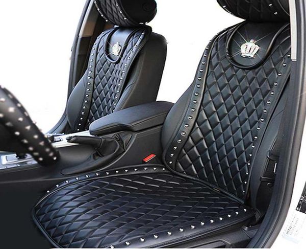 Cubierta de asiento de cuero Corona de diamantes Corona de asiento automotriz accesorios interiores de colegas de tamaño universal de asientos delanteros Cubiertas de automóvil 2810497