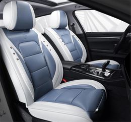 Lederen autostoelhoes geschikt voor SUV pick-up algemene auto-interieuraccessoires set blauw en wit6877306