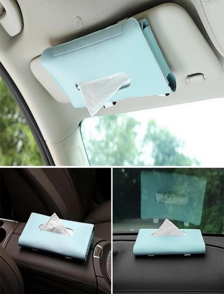 Caja de pañuelos de cuero para coche, juegos de toallas, soporte para visera, decoración de almacenamiento Interior para accesorios, cajas, servilletas 7840722