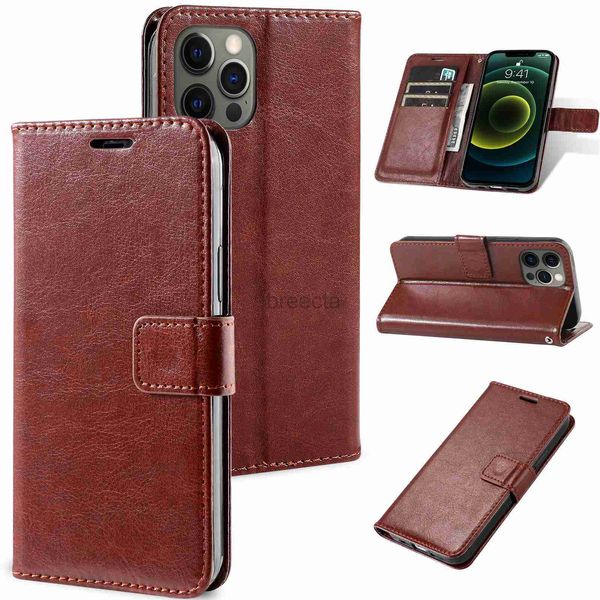 Fundas de cuero para iPhone 15 14 13 12 11 Mini Plus Max X XR XS 8 7 Wallet Crazy Horse Case Stand 240304