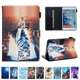 Lederen Gevallen voor Samsung T500 T505 T860 T280 T375 T580 T590 T510 T720 T290 T295 Tiger Cat Sea Ocean Kant Tower Flower Cartoon Flip Cover