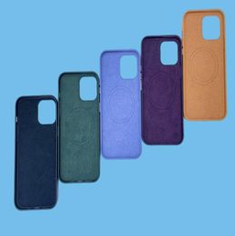 Cajas de cuero con MAG Safe para iPhone 14 13 12 Pro Max 13 Mini Case Carga inalámbrica Cubierta magnética COQUE9081512