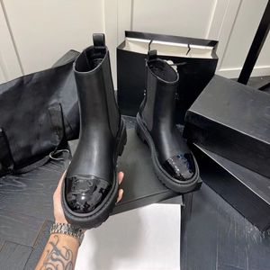 Lederen Chanelea Boots Platform Slip-on ronde platte laarsjes dikke halve laars luxe ontwerper hoge topschoenen voor vrouwen dikke hakken Knight Boots 35-41