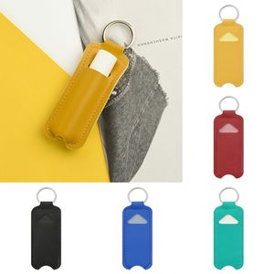 Porte-clés en cuir Chapstick Decor Keychain Sports Solid Color Lipstick Holders Lip Cover