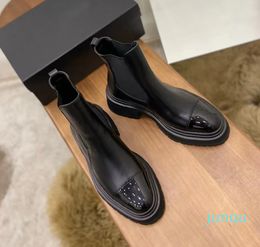 Bottines Chelsea en cuir à plateforme ronde et plate, demi-bottes épaisses, chaussures de créateur de luxe pour femmes, bottes de chevalier à talons épais