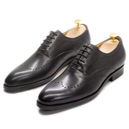 Cuero Classic Mens Oxford Dress Shoes Genuine Handmade-Up Wedding Farty Traje Sauce Oficina de negocios Zapatos formales para hombres