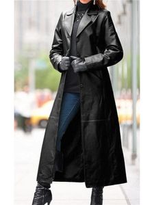 Abrigo de cuero para mujer, moda de otoño, ropa de calle informal, chaqueta larga y delgada de piel sintética 240117