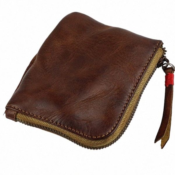 Monedero de cuero, para mujeres y hombres, billetera hecha a mano vintage, mini bolso con tarjetero, monederos con cremallera 28HA #