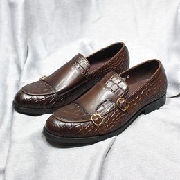 Lederen koe heren loafers s handgemaakte alligator print slip op trouwkantoor jurk mannelijke dubbele buckle monnik riem casual sho loafer dre mk calual