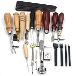 Freeshipping Leather Craft Punch Gereedschap Kit 18 stks Stiksels Carving Werken Naaien Zadel Groover Leather Craft DIY Tool Mwbxp