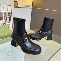 Bottines de styliste en cuir pour femmes, bottines blondes, bottines d'hiver Martin à plateforme, lettre de luxe