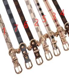 Chiens de créateurs en cuir Collar Leshes Set Classic Plaid Pet Leash Step in Dog Harnness For Small Medium Dogs Cat Chihuahua Bulldog P7752584